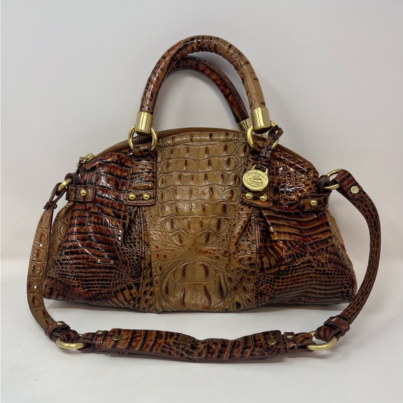 Vintage Authentic Brahmin Danica Toasted Almond Handles Or Shoulder Strap Nice